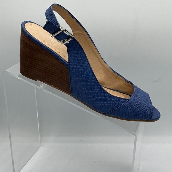 BCBGeneration Iami Snake Peep Toe Wedge Heels Blue Slingback Size 8.5B Women - Picture 1 of 10